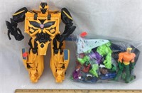 Transformers Toy & Bag of Small Superhero Figures
