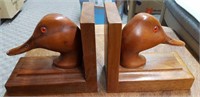 Hand Carved Wood Duck Head Bookends