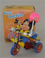 Vintage Mechanical Wind-Up Mouse Tricycle