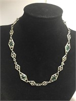Pewter Style Necklace w/ Emerald Rhinestone Accent