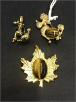 3 Gold Tone Brooches
