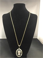 Cameo Style Etched Lucite Pendant w/Chain