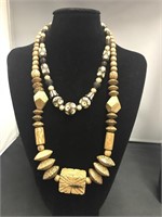 Artisan Wood & Nut Necklace Duo