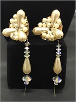 Large Vintage Faux Pearl Accent Clip Earrings