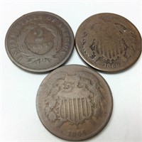 1864, 1869 & 1865 2 Cent Coin