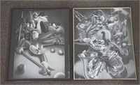 2 Loony Tunes Black and White Lithograph Prints