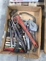 Pipe wrench, tin snips, asst tools