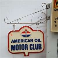 2 Sided Hanging American Oil Motor Club Sign