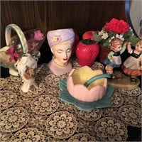 Ladies Head Vase, Erial Stauffer Figurine & Asst I