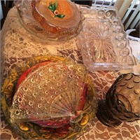 Glass Fan Candy Dish & Assorted Glass Items