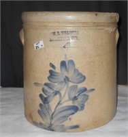4 Gallon Blue Flowered Brantford Crock (damaged)