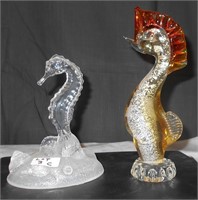 2 Glass Sea Horses
