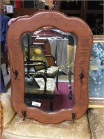 ANTIQUE BEVELED WALL MIRROR W/HOOKS