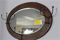 Vintage Oval Mirror- Wood frame w/oval hooks