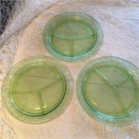 Green Depression Glass Divided Plates