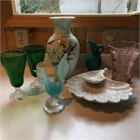 Pink Glass Vase & Asst Items
