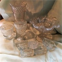 Glass Vase & Asst Serving Pieces