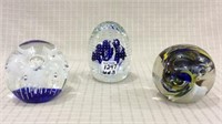 Lot of 3 Glass Floral Paperweights