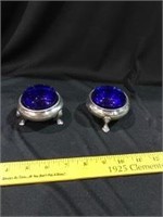 2 Hallmarked Silver Salts with Cobalt liners