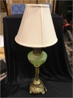 Hand Painted Brass and Glass Lamp