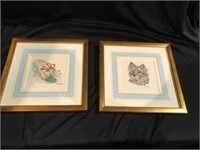 Dogs 2pc in Gold Frame