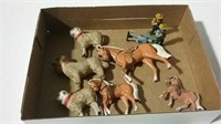 Metal horses, sheep and small metal figures