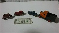 4 vintage toy trucks and farm machinery