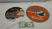 2 round metal signs 1 North Central Airlines One