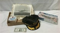 Pillow, coasters, cap and model airplane- new in