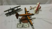 3 model airplanes- 2 are biplanes