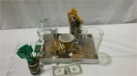 Packer cups and glasses, towel and miscellaneous