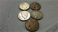 5 silver dollars - 1921, 1925, 1926 (2) and