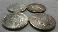 4 Peace silver dollars - 1922 S, 1923 D, 1925 S