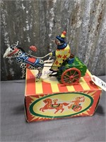 Horse and cart w/clown tin wind-up