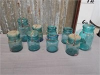 Assorted blue canning jars