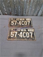 Iowa 1957 license plates, pair, matching