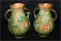 A Pair of Roseville Green Fuchsia Vases