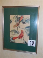 Matted and framed print of cardinals 21x25