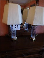 Pair of brass and glass lamps with shades -28”