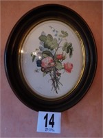 Oval framed and signed flower print 19 x 21