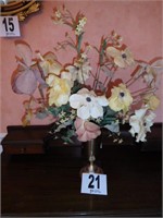 Brass vase 10.5” tall with floral arrangement