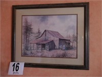 Matted and framed Burton Dye print 1979 barn
