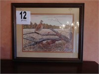 Matted, framed and signed quail print 18 x 22