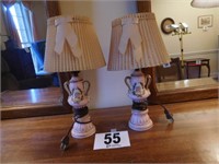 Pair of 15” porcelain lamps with shades