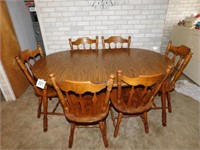 Early American style table with 6 chairs, table
