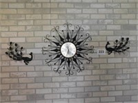 Wrought iron Sunburst clock - peacocks