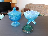 Blue glass covered candy dish  - fluted footed