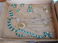 Green and gold tone costume jewelry