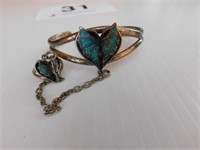 Turquoise butterfly bracelet with attached ring