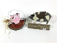 Lot of Two Decorative Pig Signs